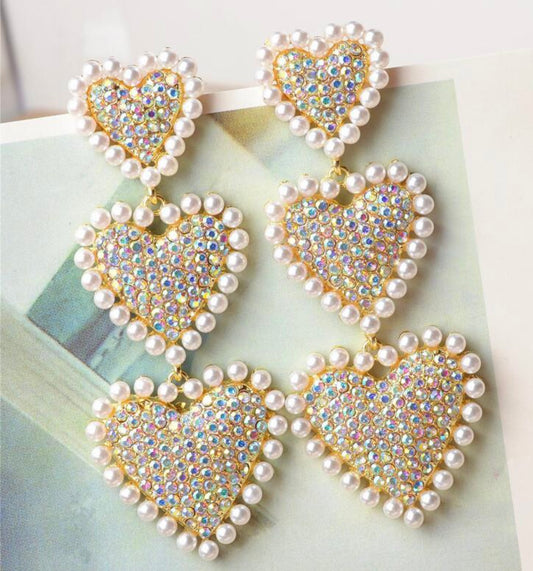Triple Love Pearl & Dazzle Earrings